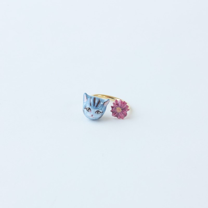 Nathalie Lete Two motifs ring/Blue cat#11